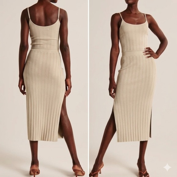 Abercrombie & Fitch Dresses & Skirts - Abercrombie & Fitch XL Beige Ribbed Knit 2 Piece Midaxi Skirt and Crop Top Set